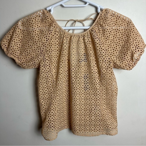 J. Crew Eyelet Puff Sleeve Blouse Tan Women's size 2 Shirt Sandy Beach Tan NEW - Picture 5 of 5
